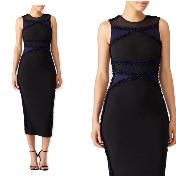 Opening Ceremony Leo Black and Blue Ruffle Dress, Size S - Picture 1 of 13